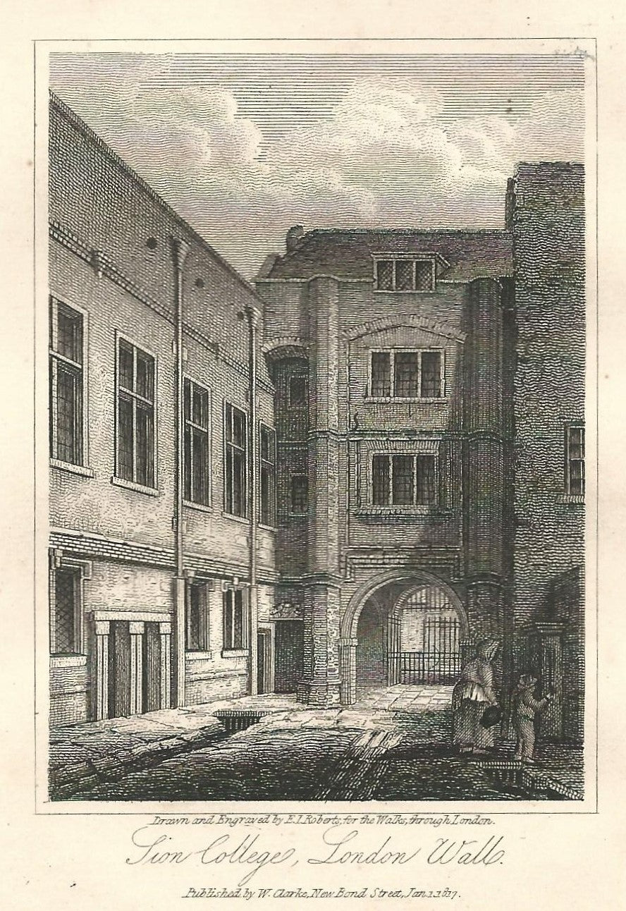 Sion College London Wall antique print 1817