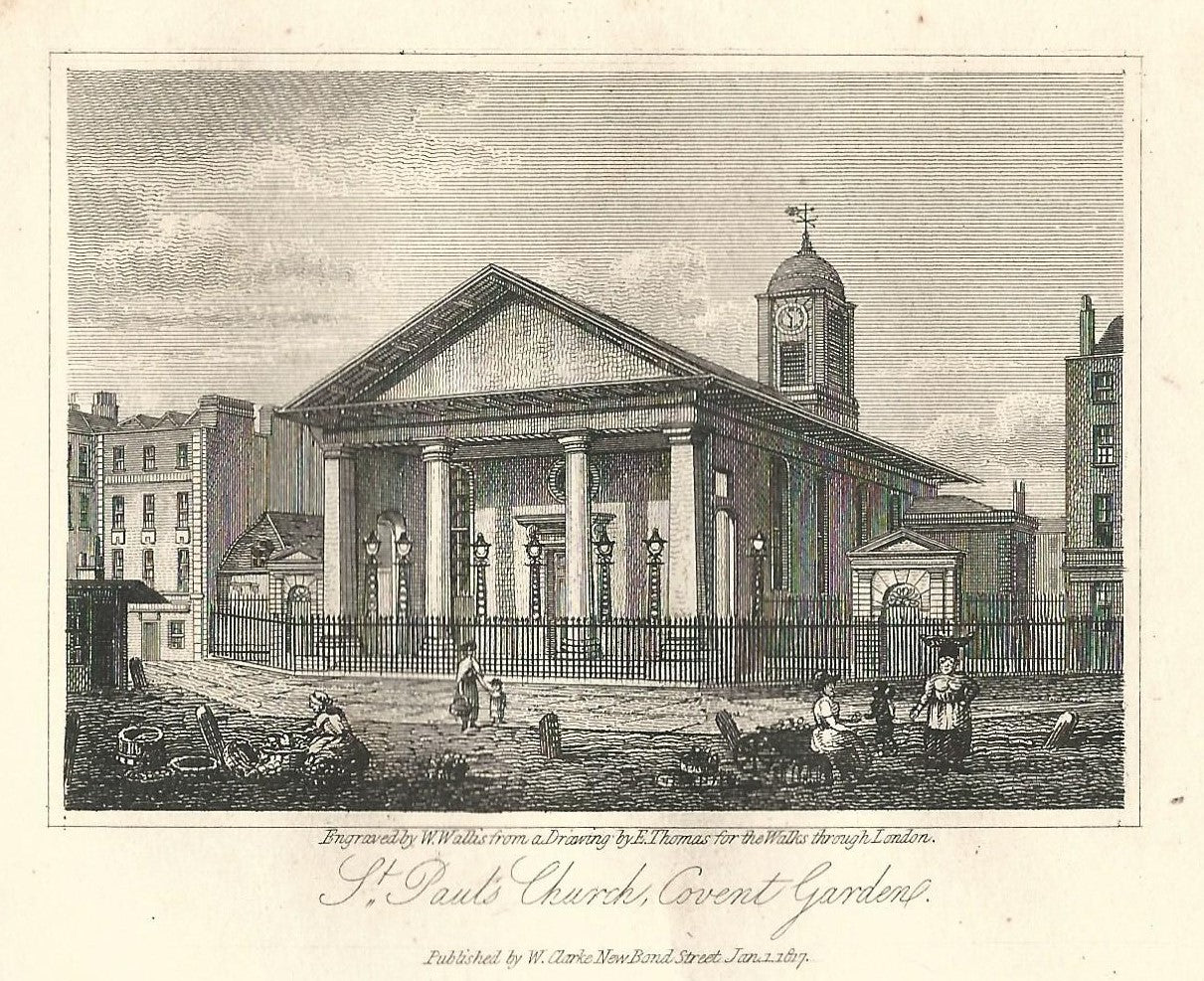 St Paul's Church, Covent Garden antique print 1817