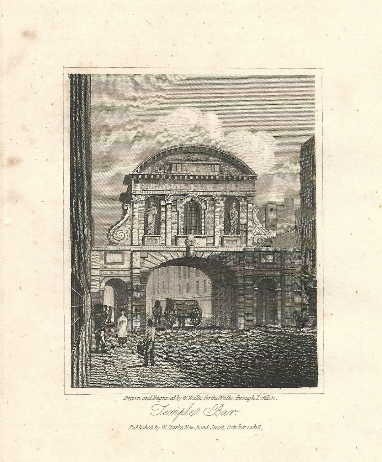 Temple Bar antique print published 1817
