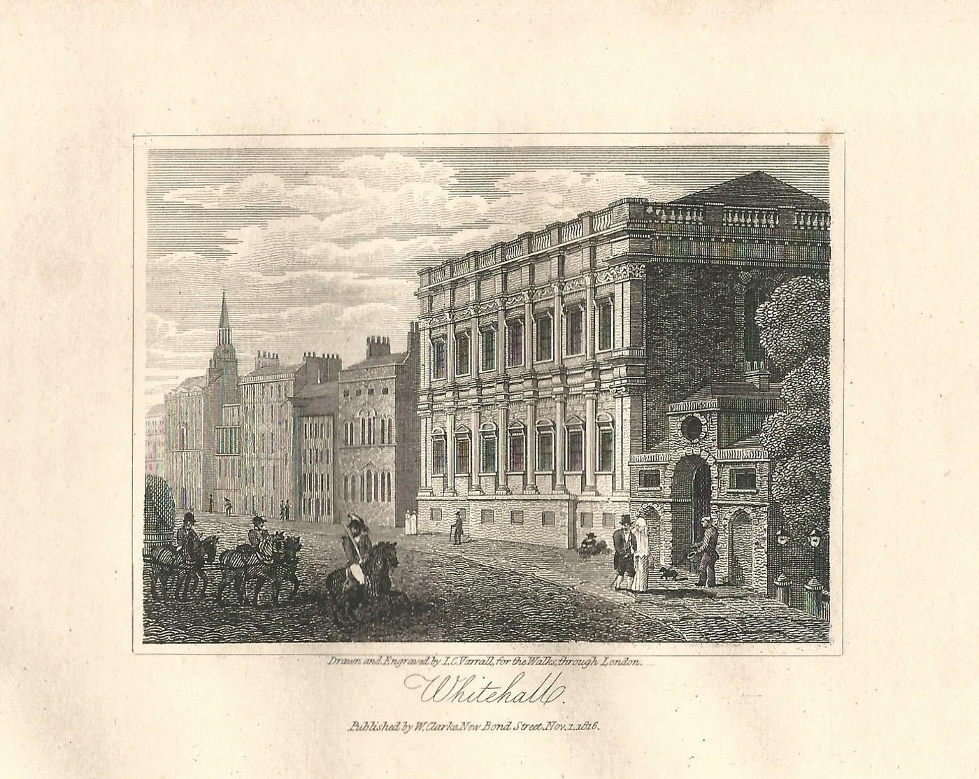 Whitehall London antique print 1817