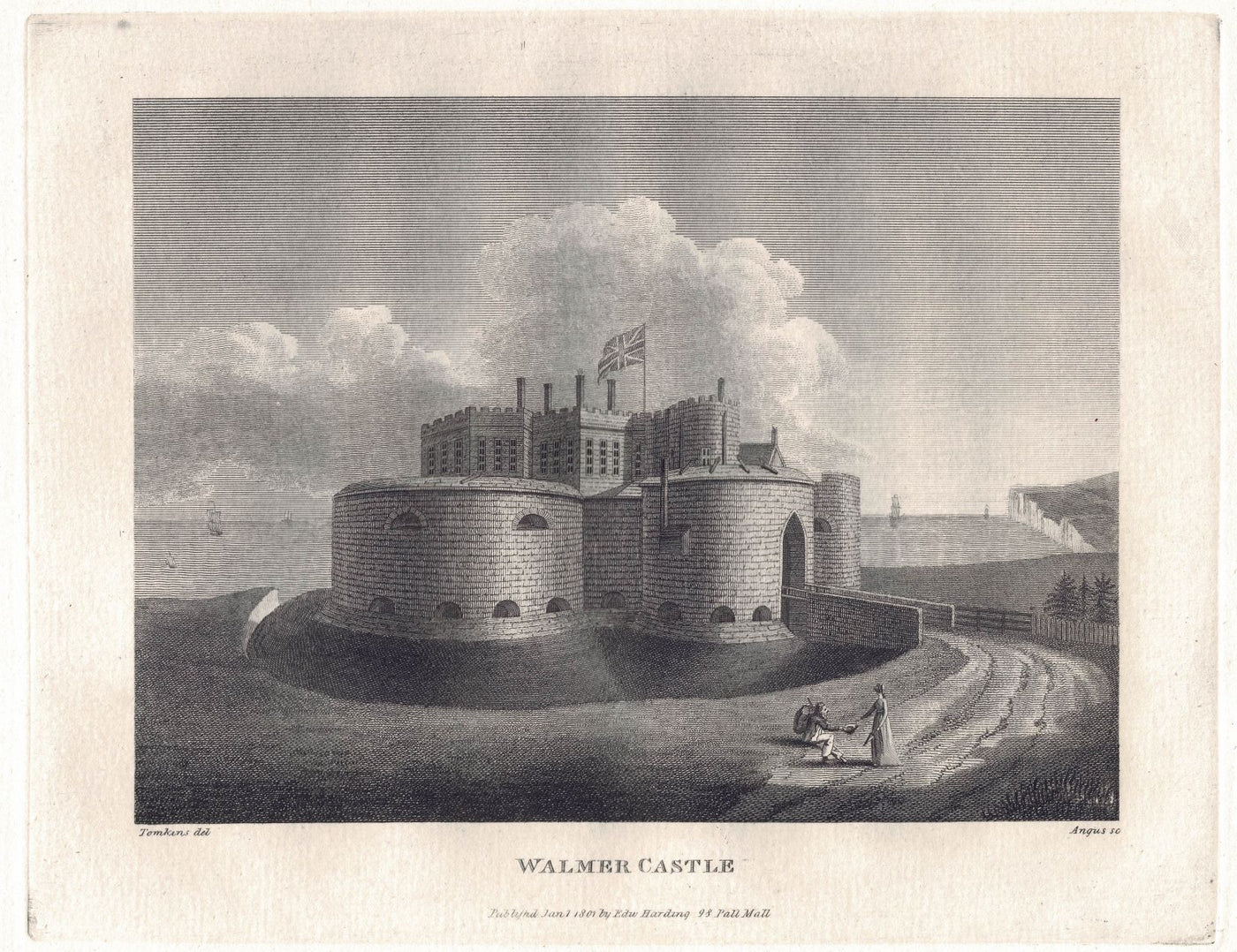 Walmer Castle Kent antique print published 1801