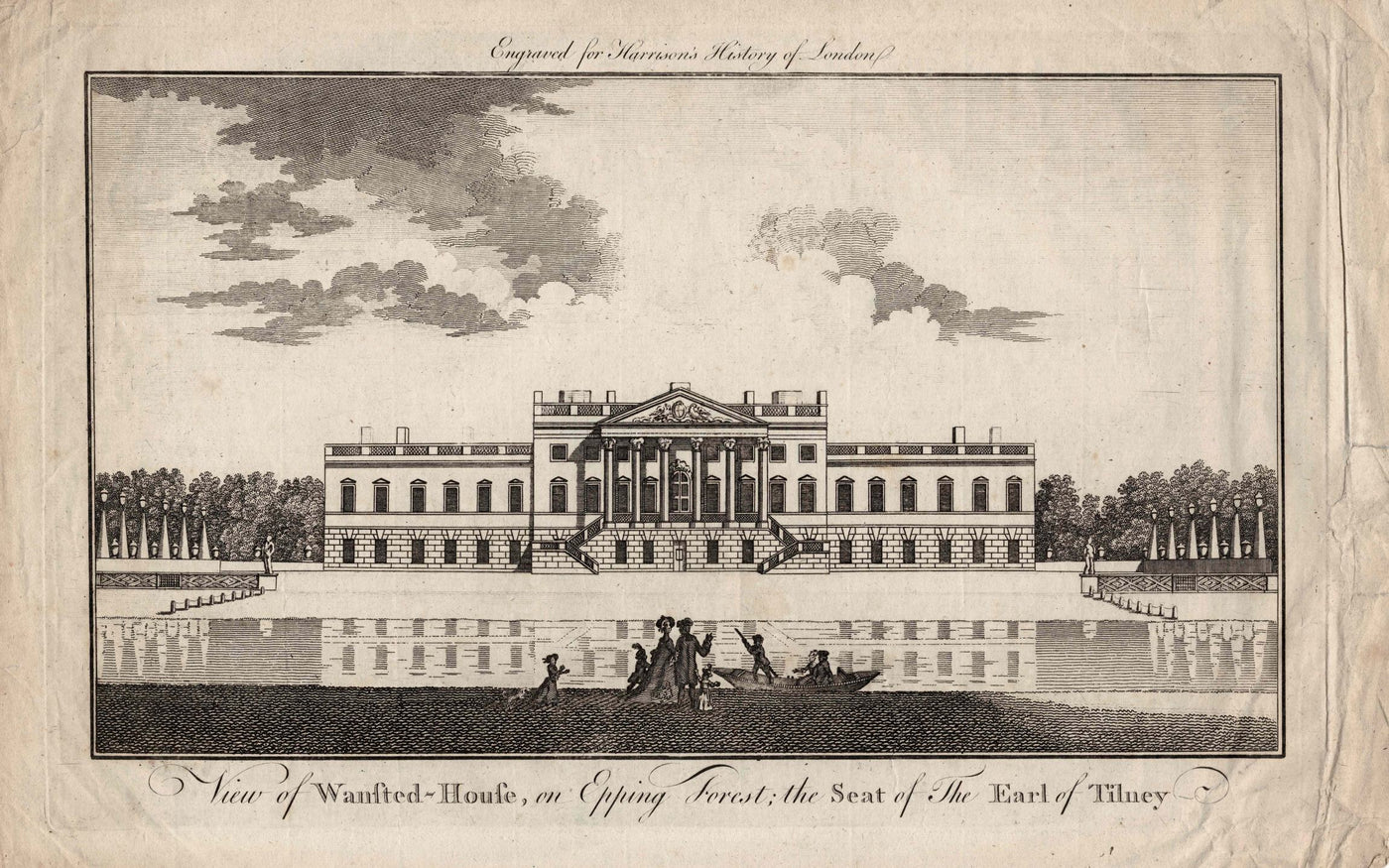 Wanstead House in Epping Forest Essex antique print published 1776
