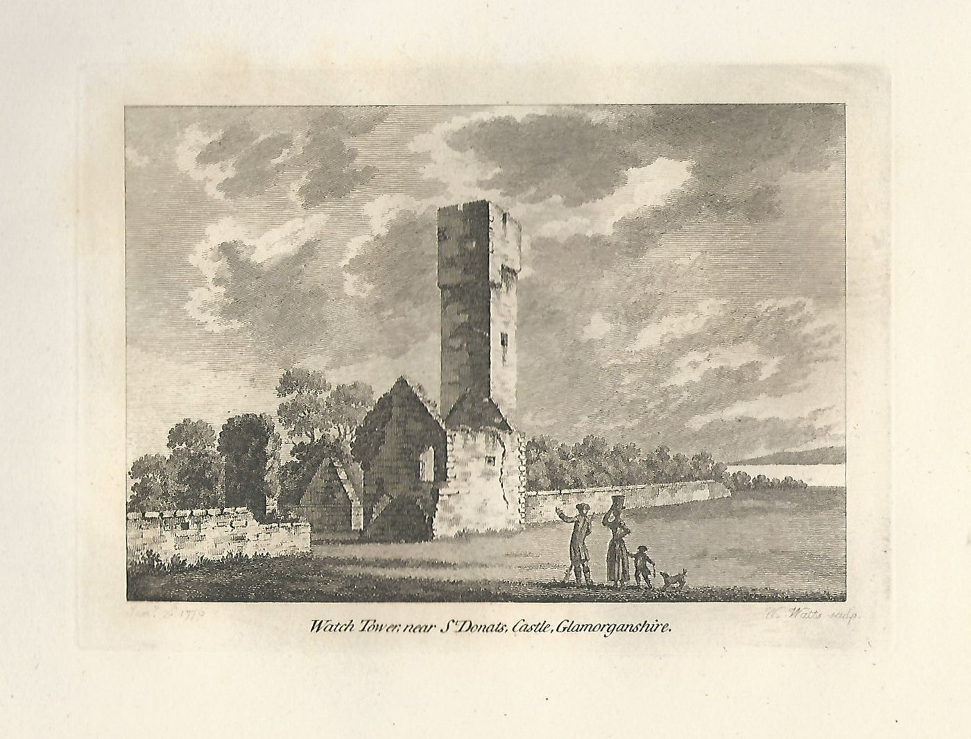 St Donats Castle Watch Tower Glamorganshire Wales antique print 1775