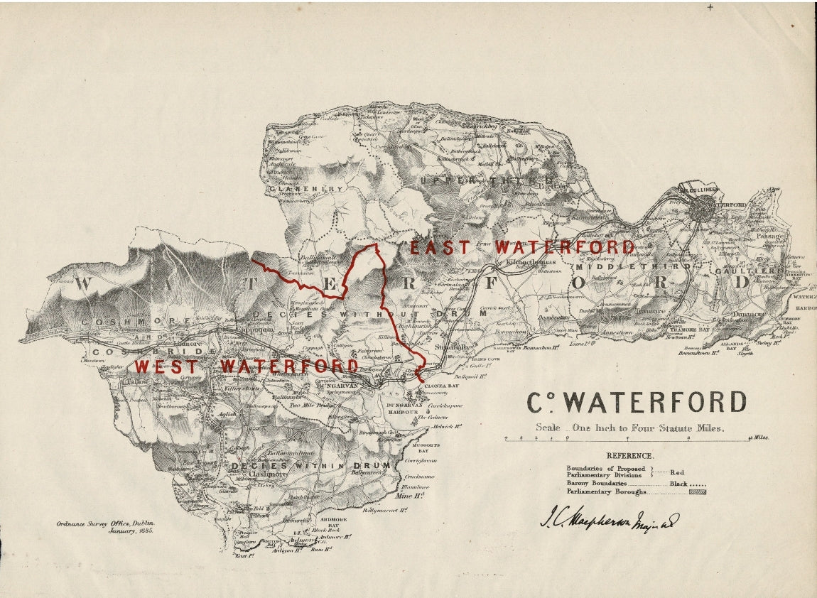 Waterford Ordnance Survey Boundary Commission antique map 1885