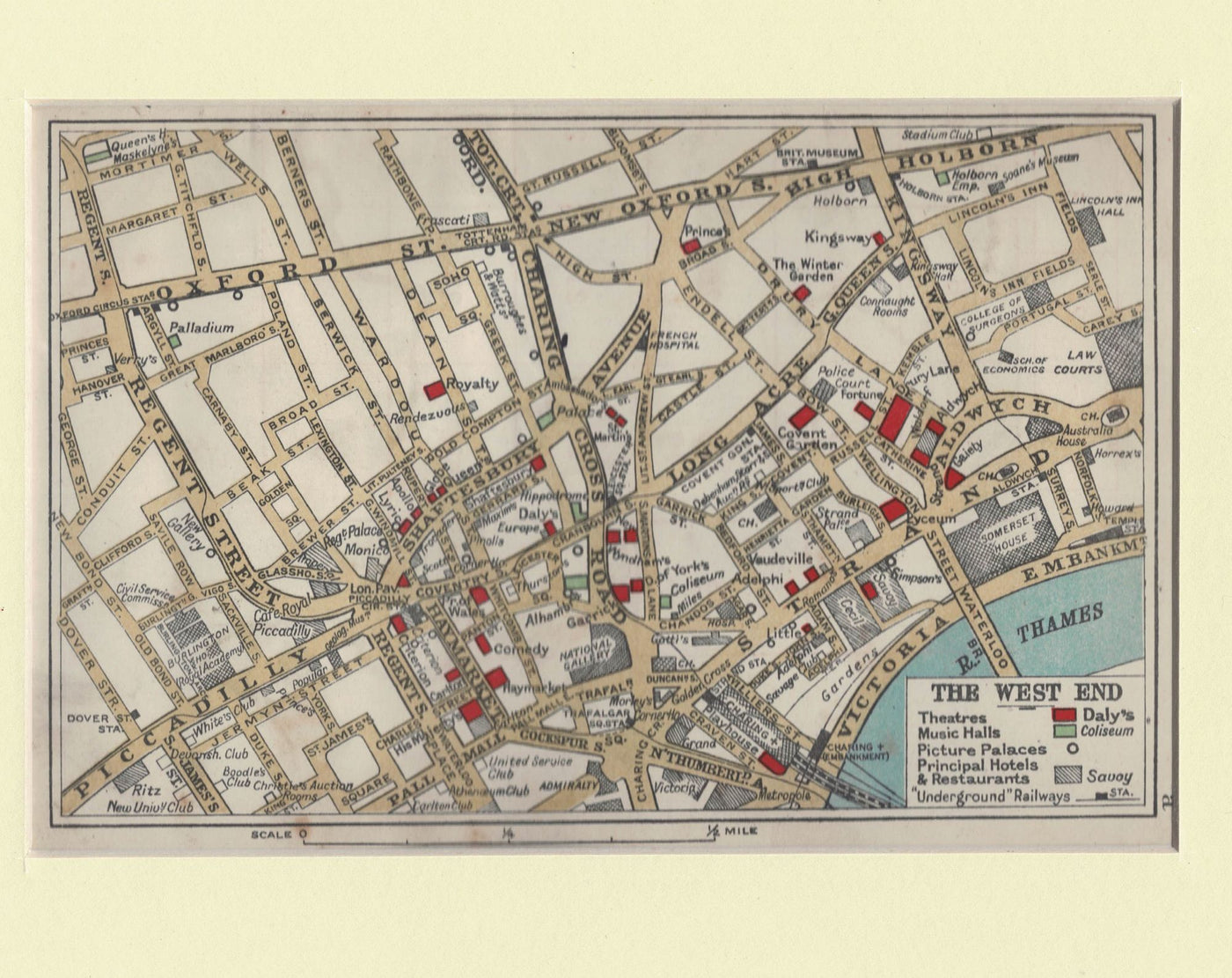 West End Theatres Music Halls  Cinemas antique map published 1929