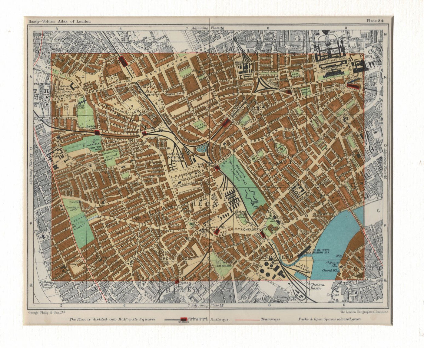 West Brompton and Earls Court vintage map 1922