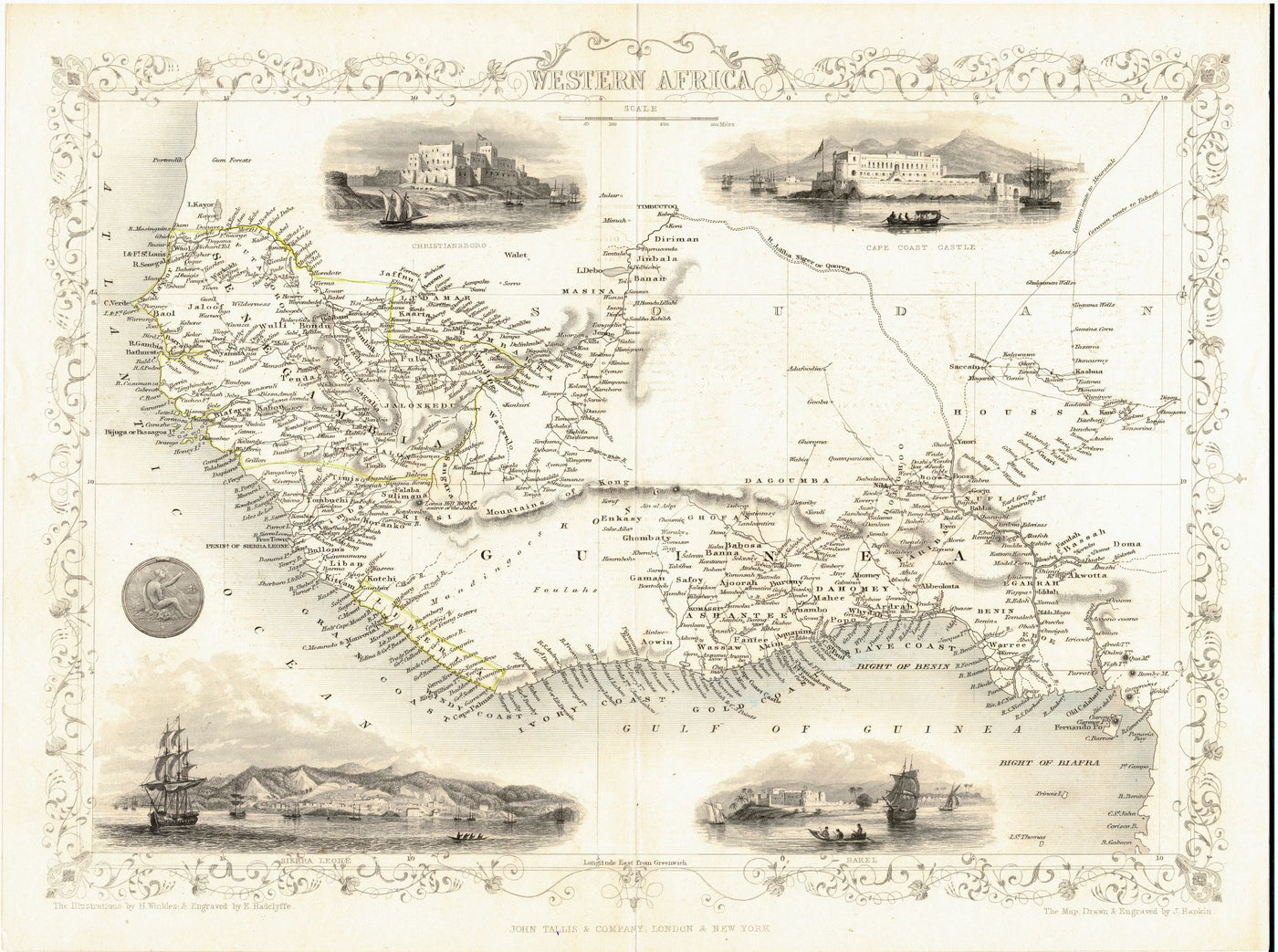 West Africa antique map by Tallis published 1850