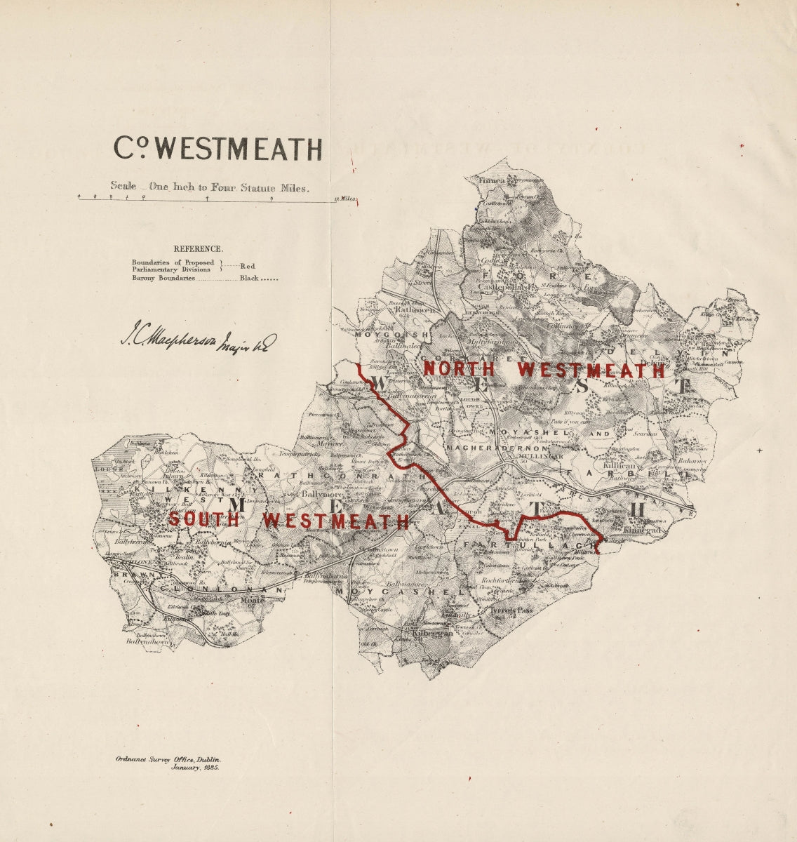 Westmeath Ordnance Survey antique map 1885