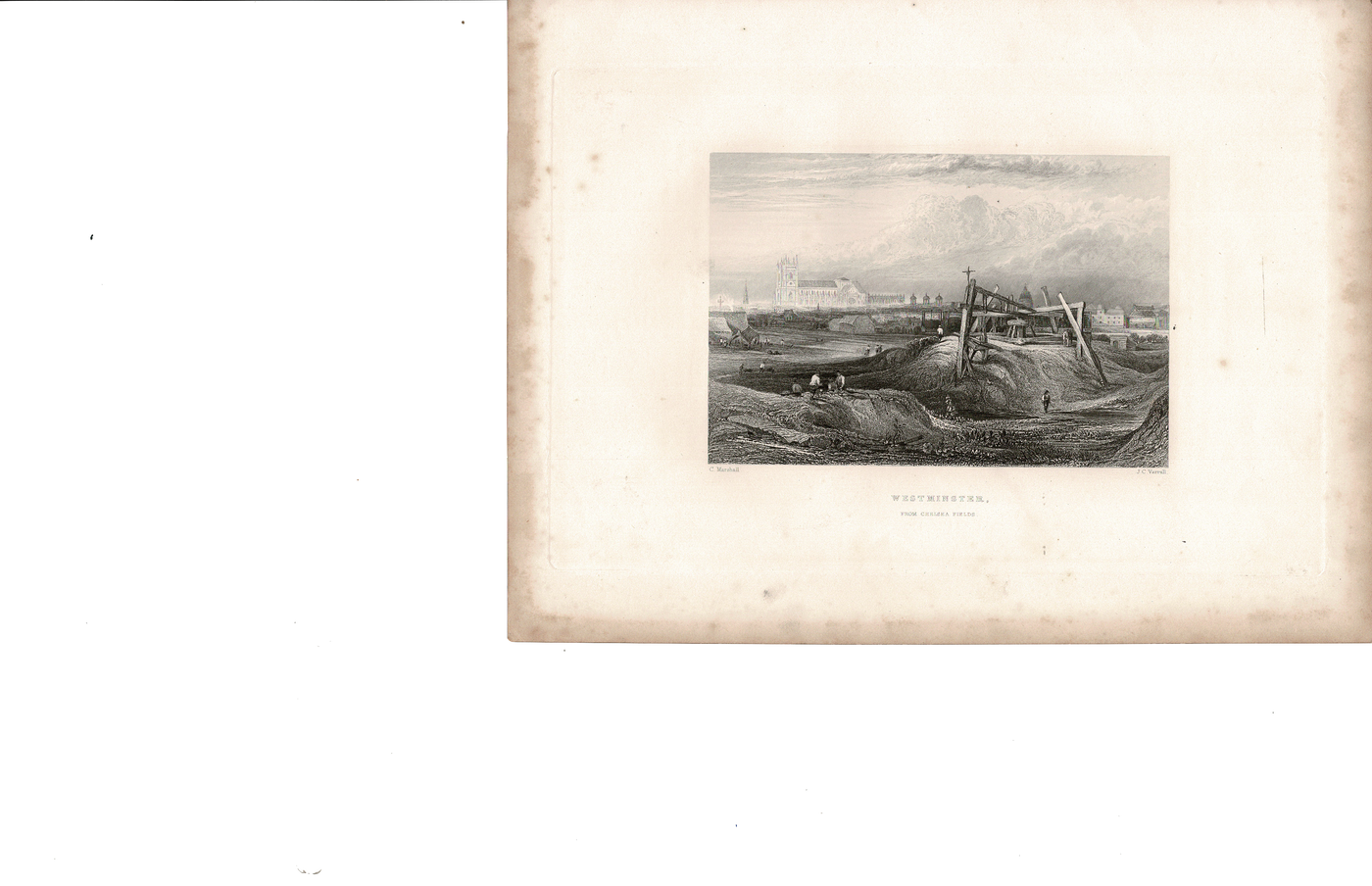 Westminster from Chelsea Fields antique print 1838