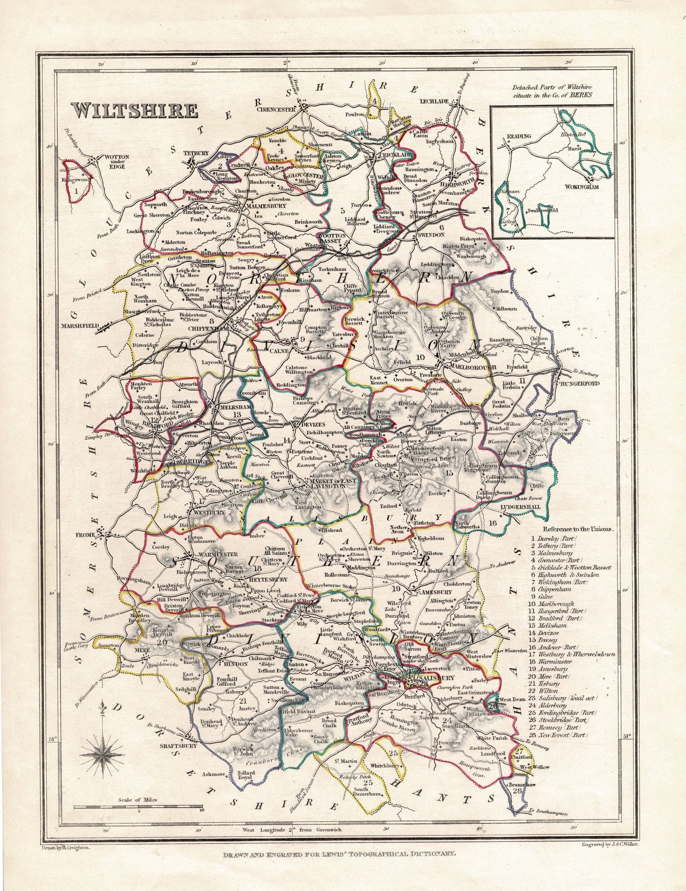 Wiltshire original antique map published 1835