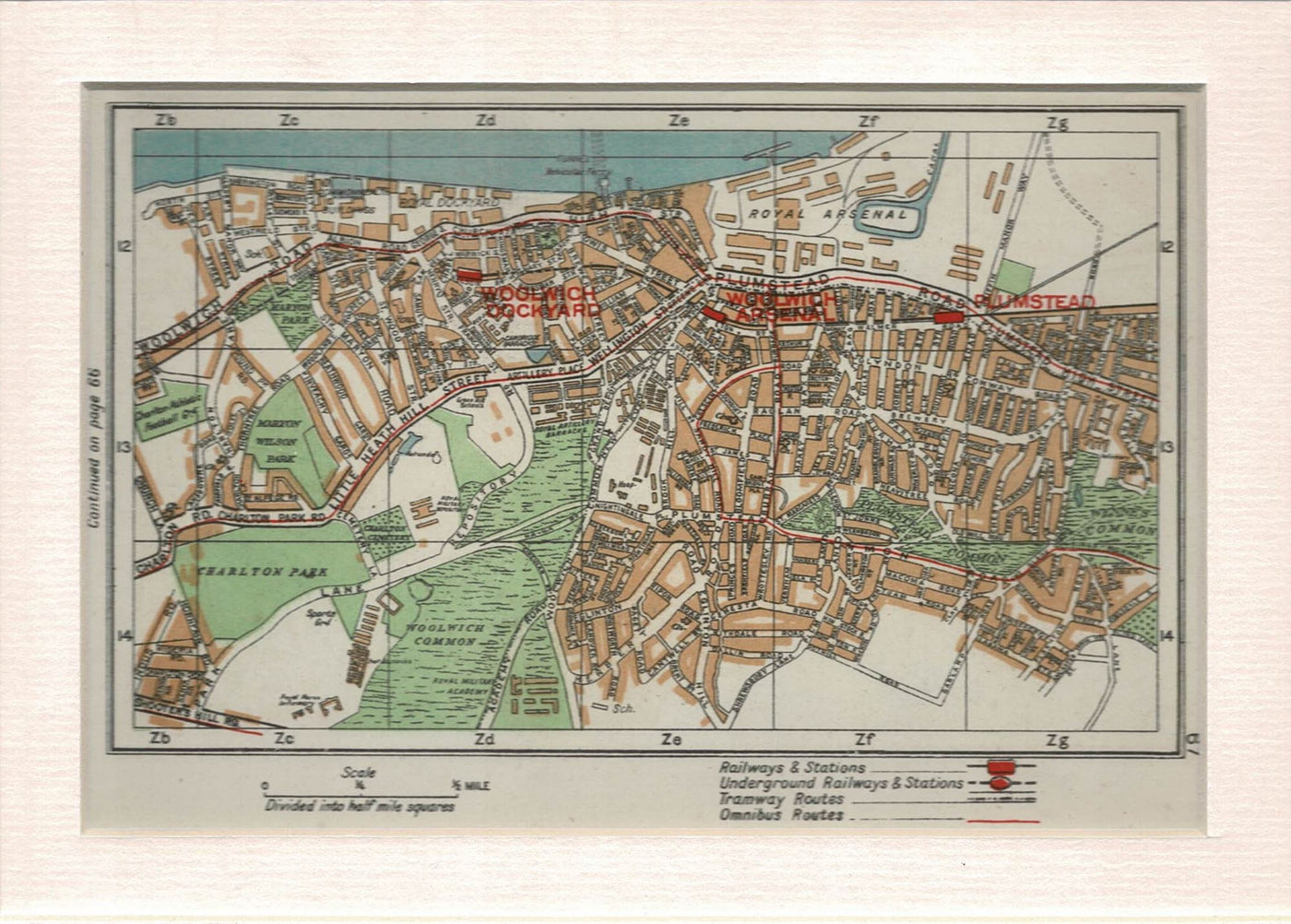Woolwich and Plumstead antique map published 1938