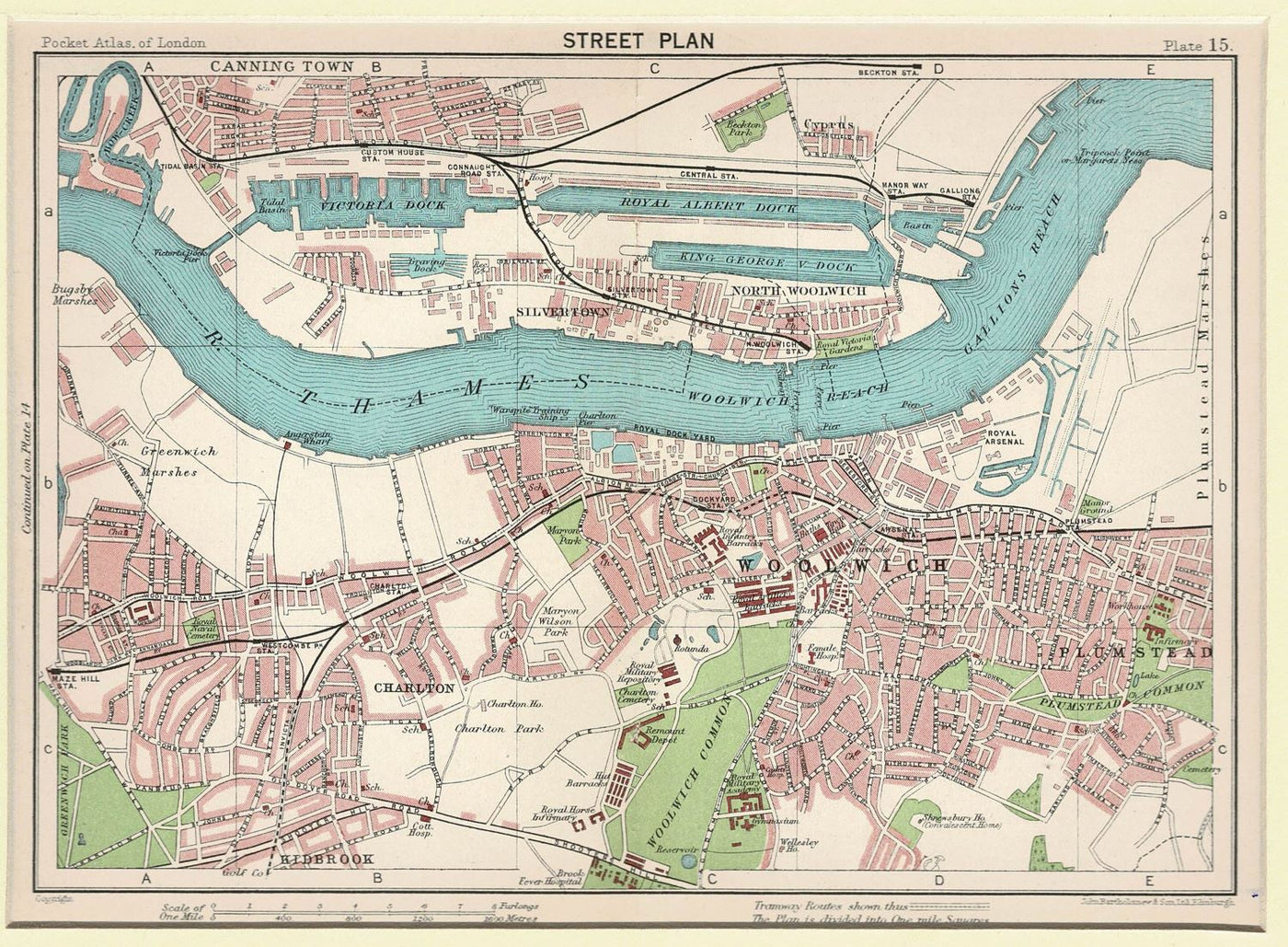 Woolwich and Royal Docks antique map 1929