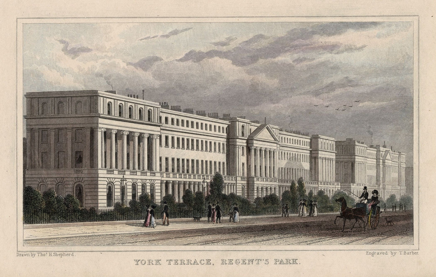 York Terrace Regent's Park London antique print 1830