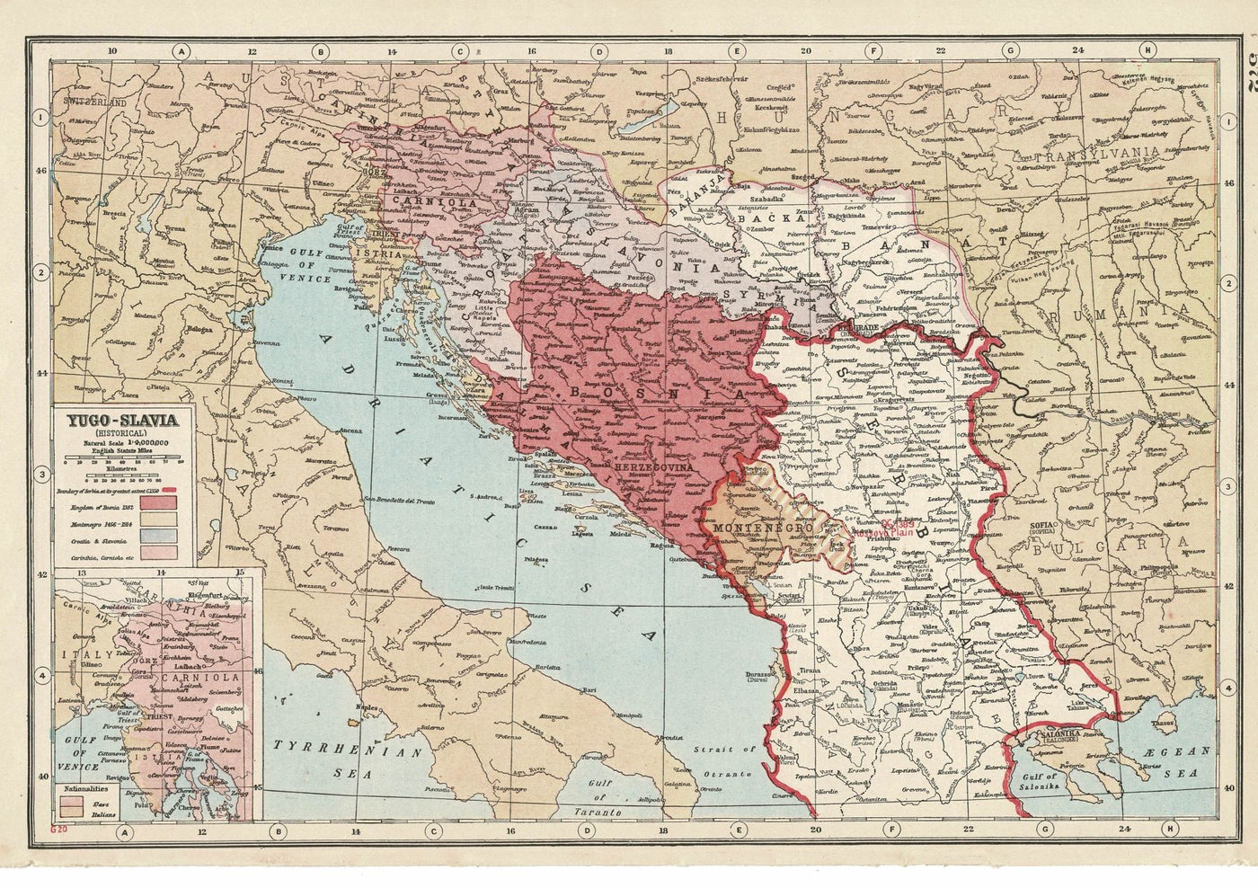 Yugoslavia antique map from An Atlas of the Great War, published 1920