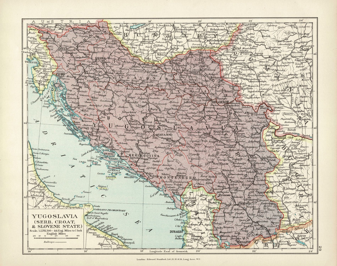 Yugoslavia antique map published 1926