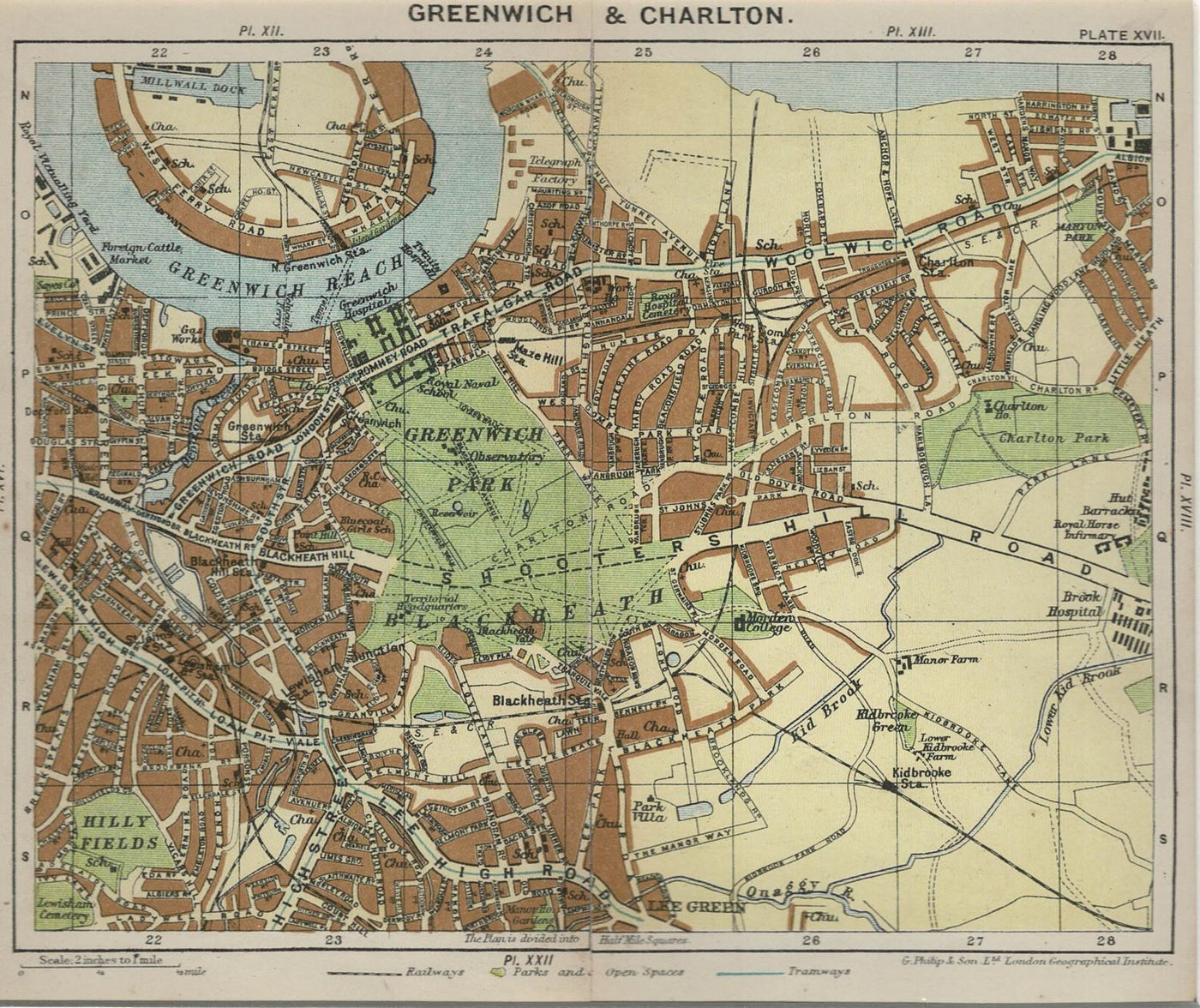 Greenwich and Charlton, Antique Map, 1915