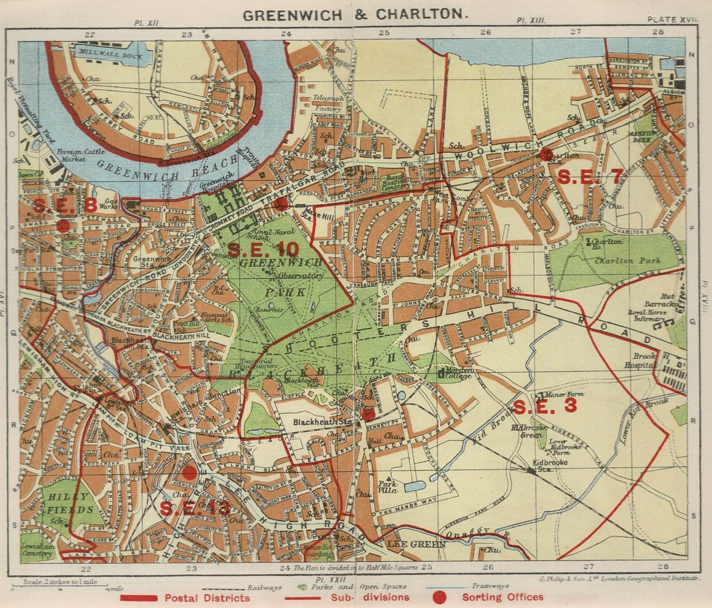 Greenwich Charlton & Blackheath antique map published 1921