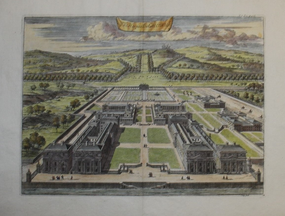 Greenwich Hospital London antique print 1720