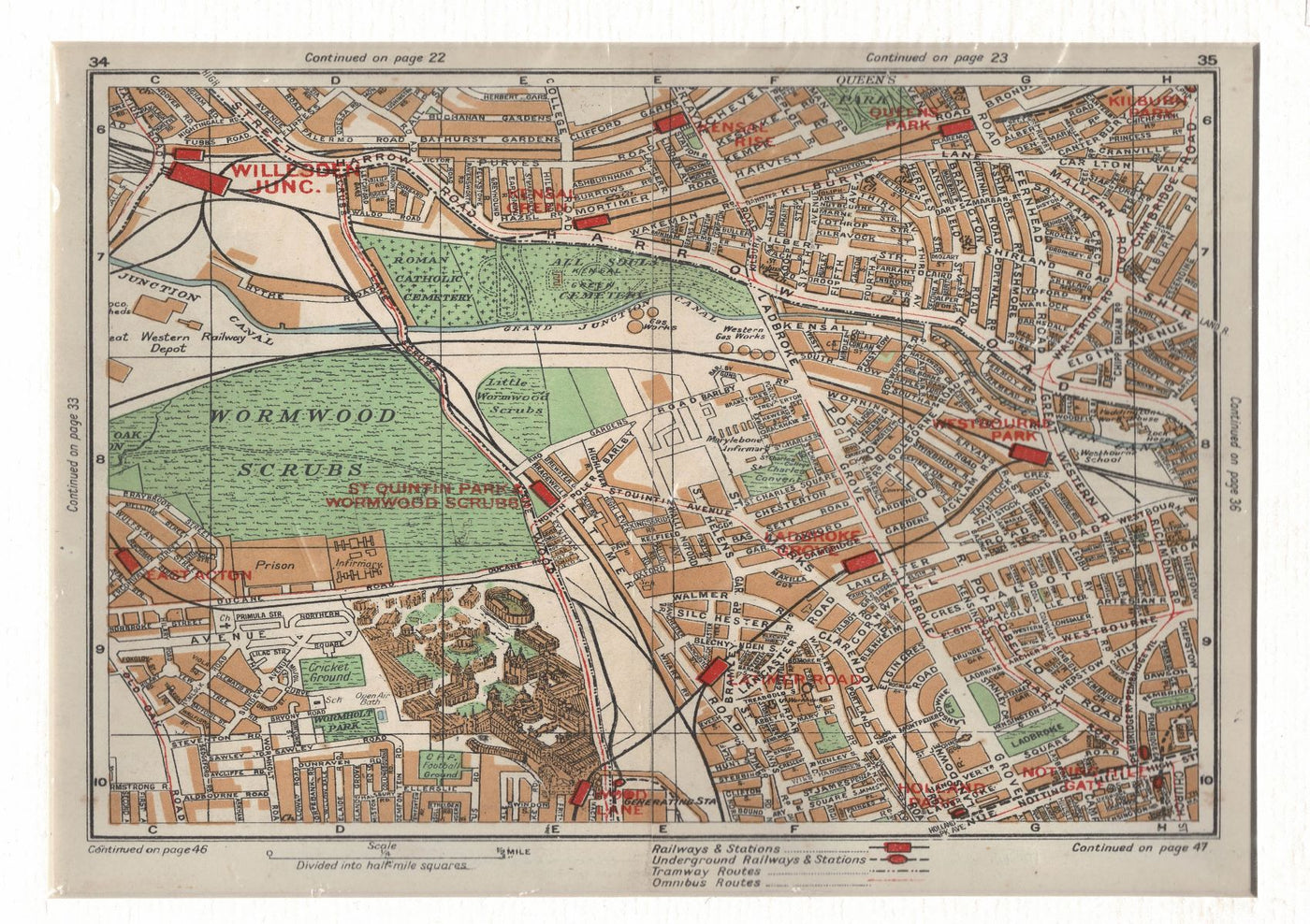 West London Ladbroke Grove and environs antique map 1924