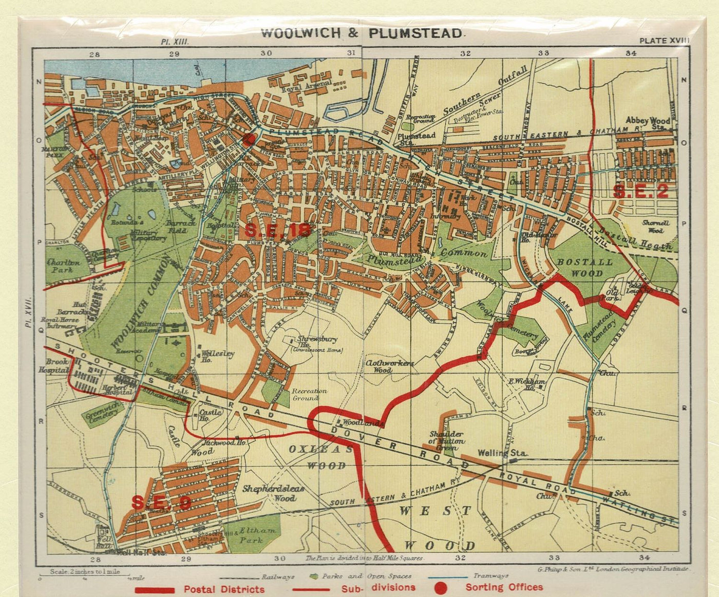 Woolwich and Plumstead, Antique Map, 1924