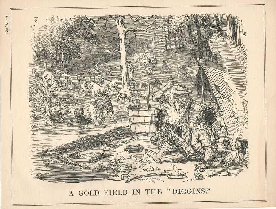 Gold rush in Australia antique print from Punch Magazine