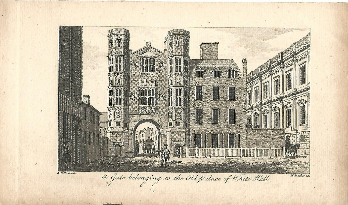 Palace of Whitehall Gate antique print published 1776