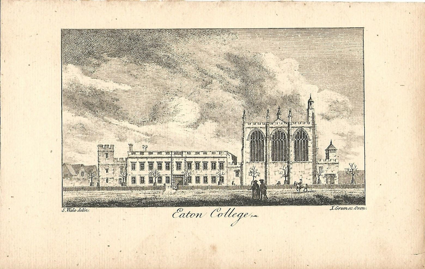 Eton College Berkshire antique print published 1776