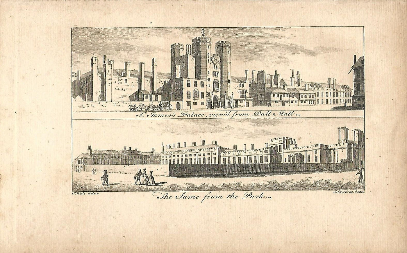 St James's Palace Pall Mall antique print published 1776