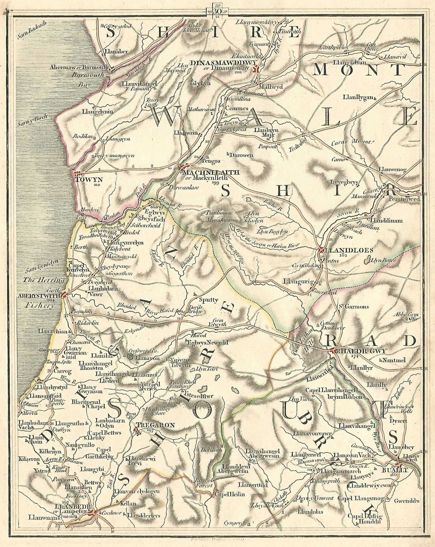 Aberystwyth Ceredigion Cymru Wales antique map published 1794