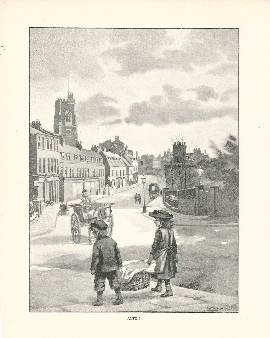 Acton town view original antique print published 1893