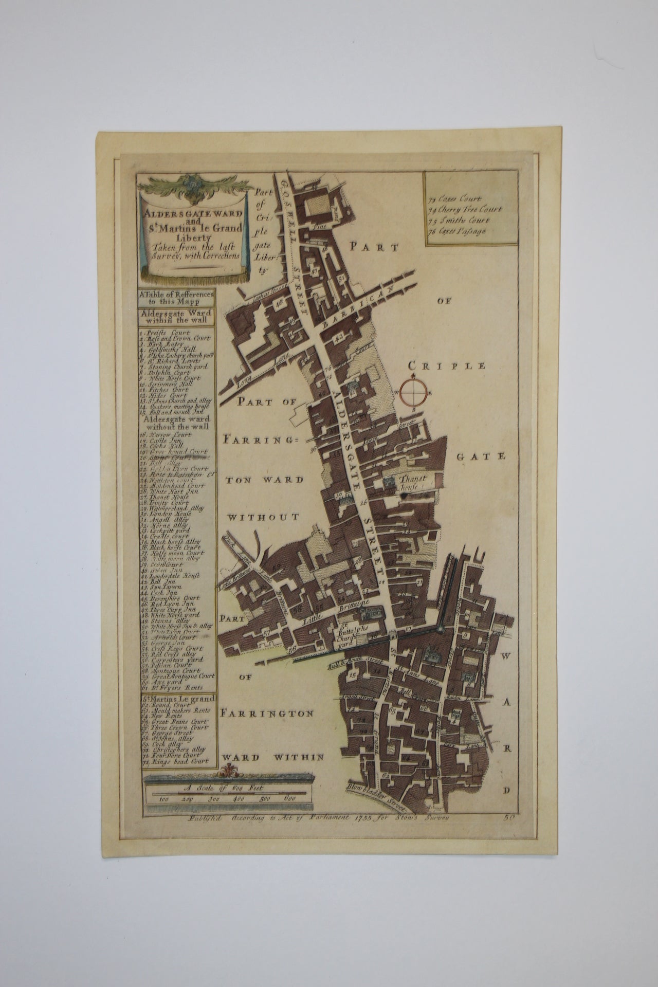 Aldersgate Ward City of London original antique map 1755
