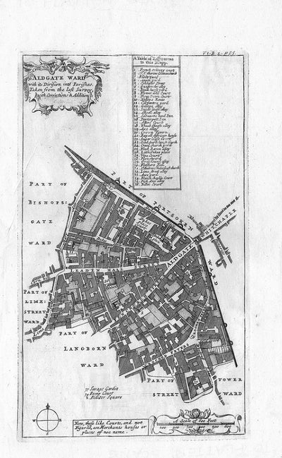 Aldgate Ward City of London antique map published 1720