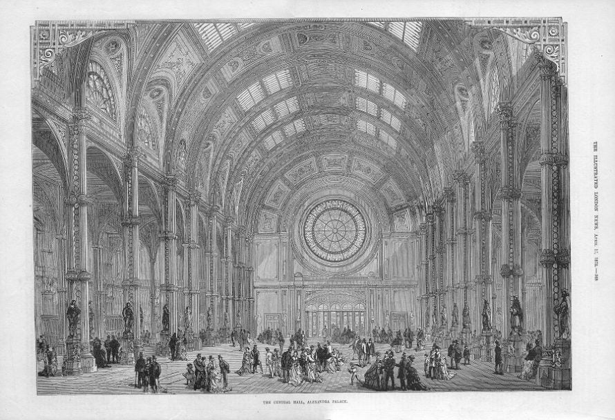 Alexandra Palace Central Hall antique print 1875