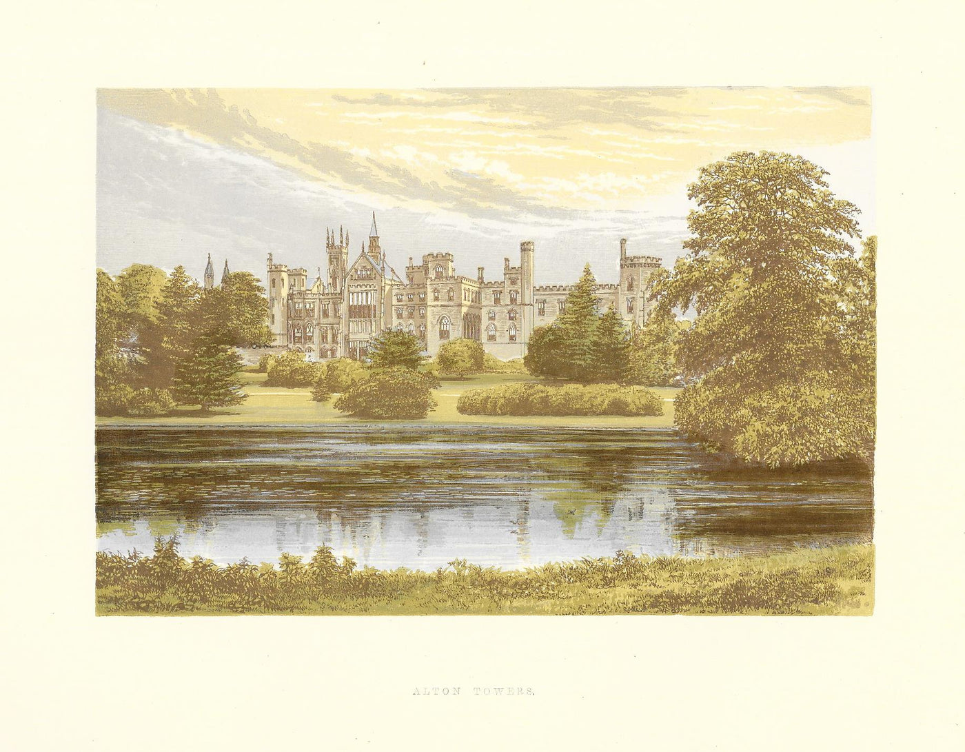 Alton Towers Staffordshire guaranteed antique print 1880