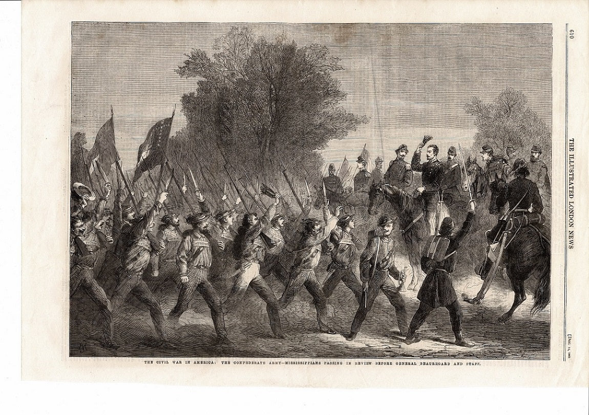 Confederate Army Mississippians salute General Beauregard during American Civil War 1861