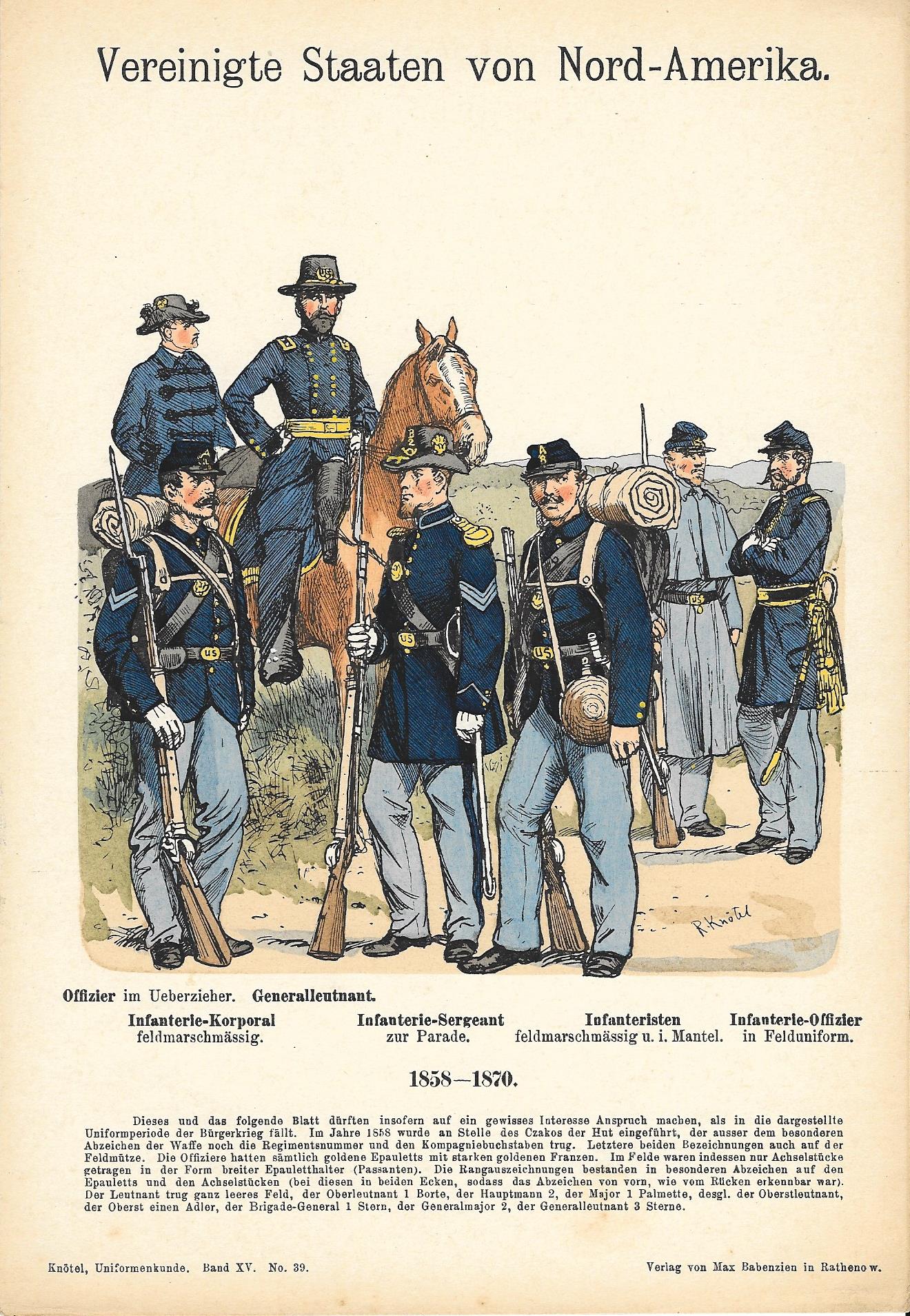 American Civil War Union infantry antique print 1908