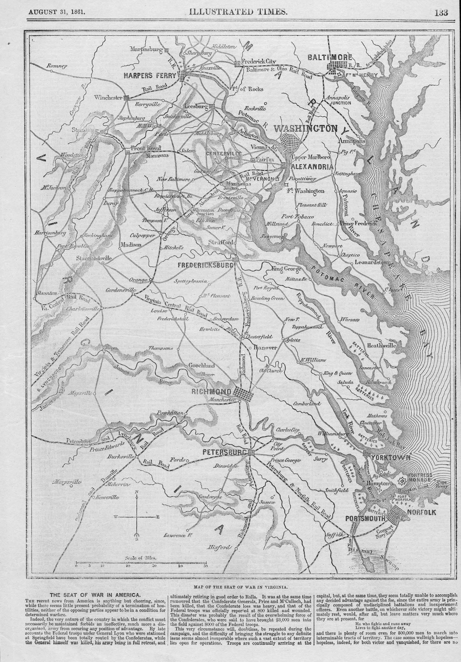 American Civil War antique print - AmericanCivilWar SeatofthewarinVirginia Antiqueprint1861 