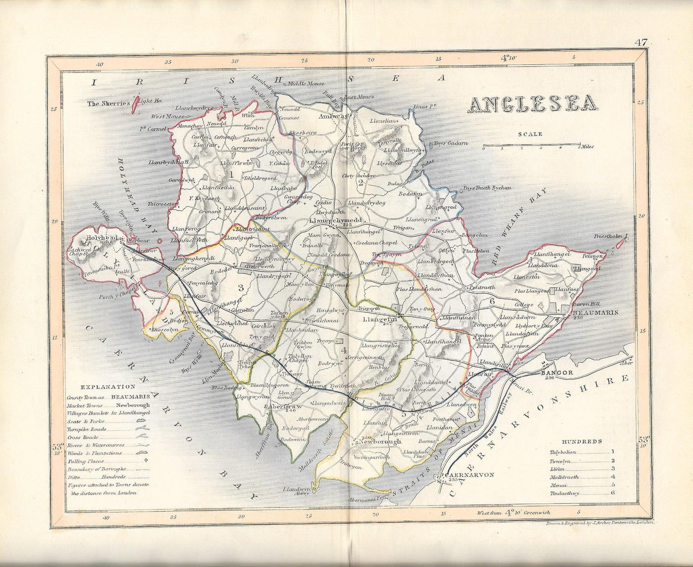Anglesey Anglesea Wales Cymru antique map