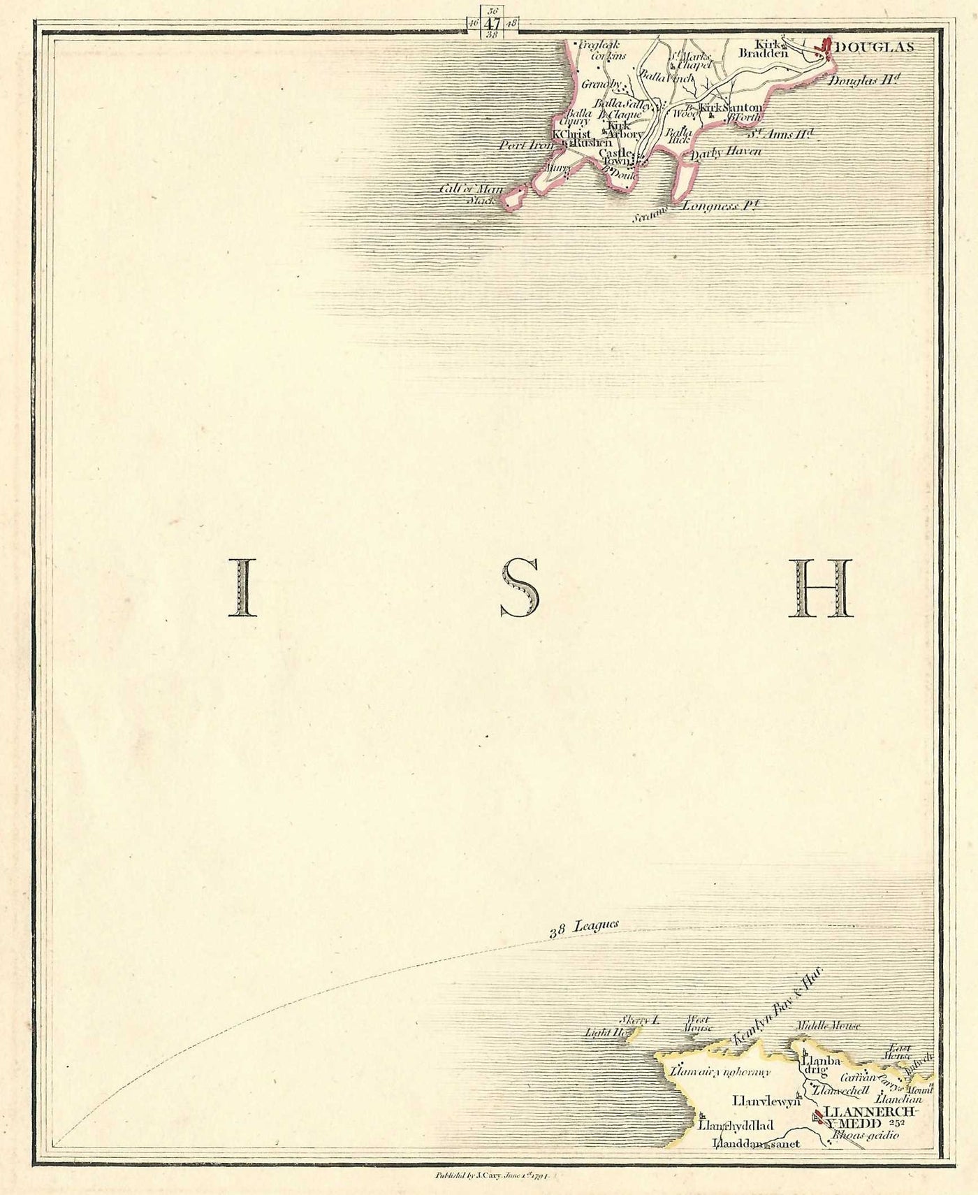 Anglesea Wales Cymru & Douglas Isle of Man antique map published 1794