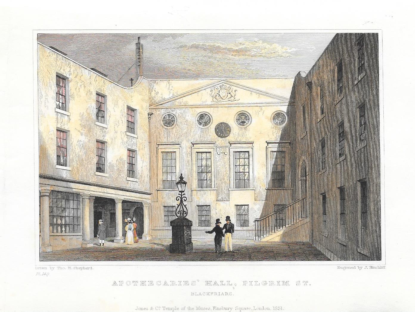 Apothecaries Hall antique print published 1830