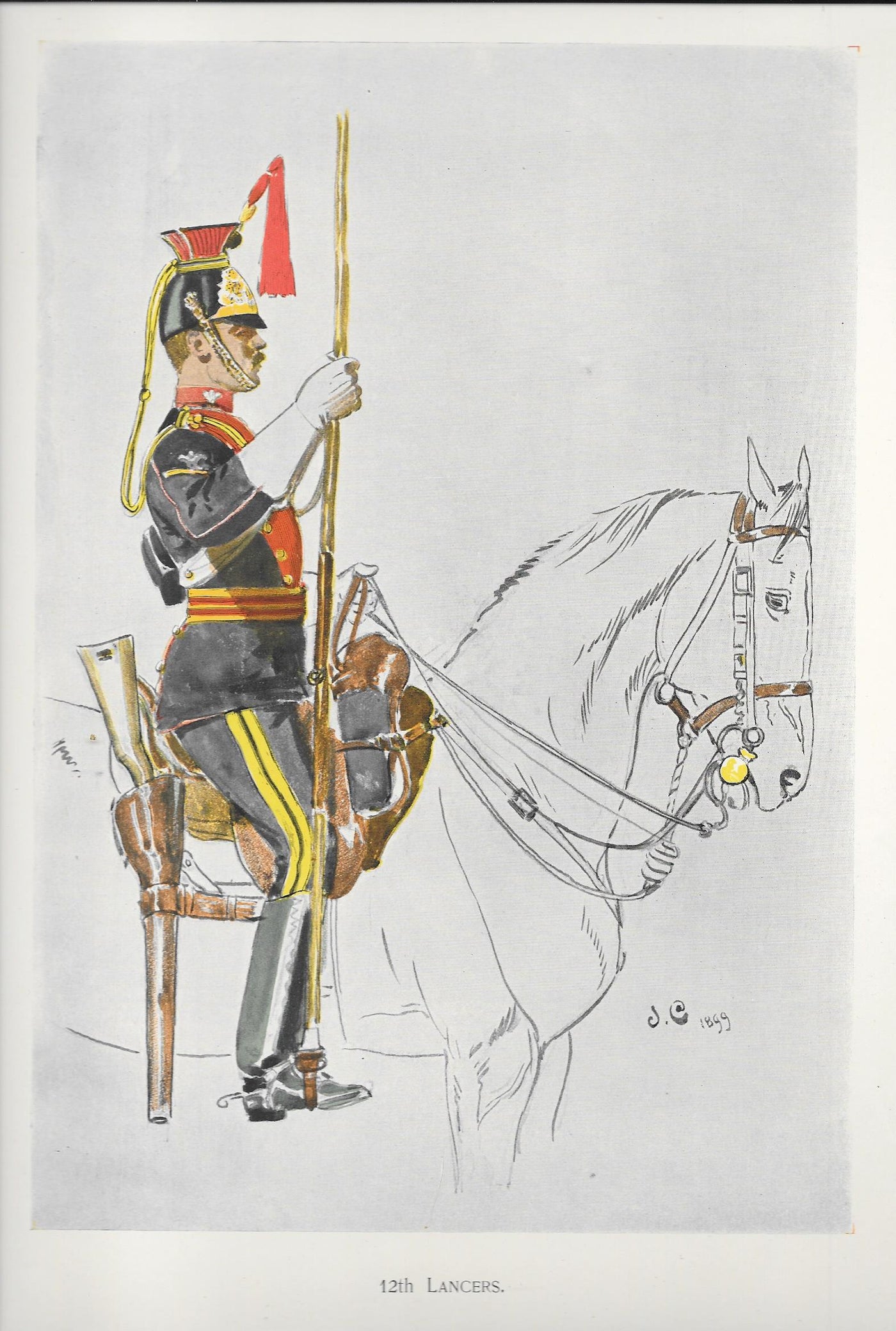 British Army 12th Lancers uniform in 1897 antique print published 1900