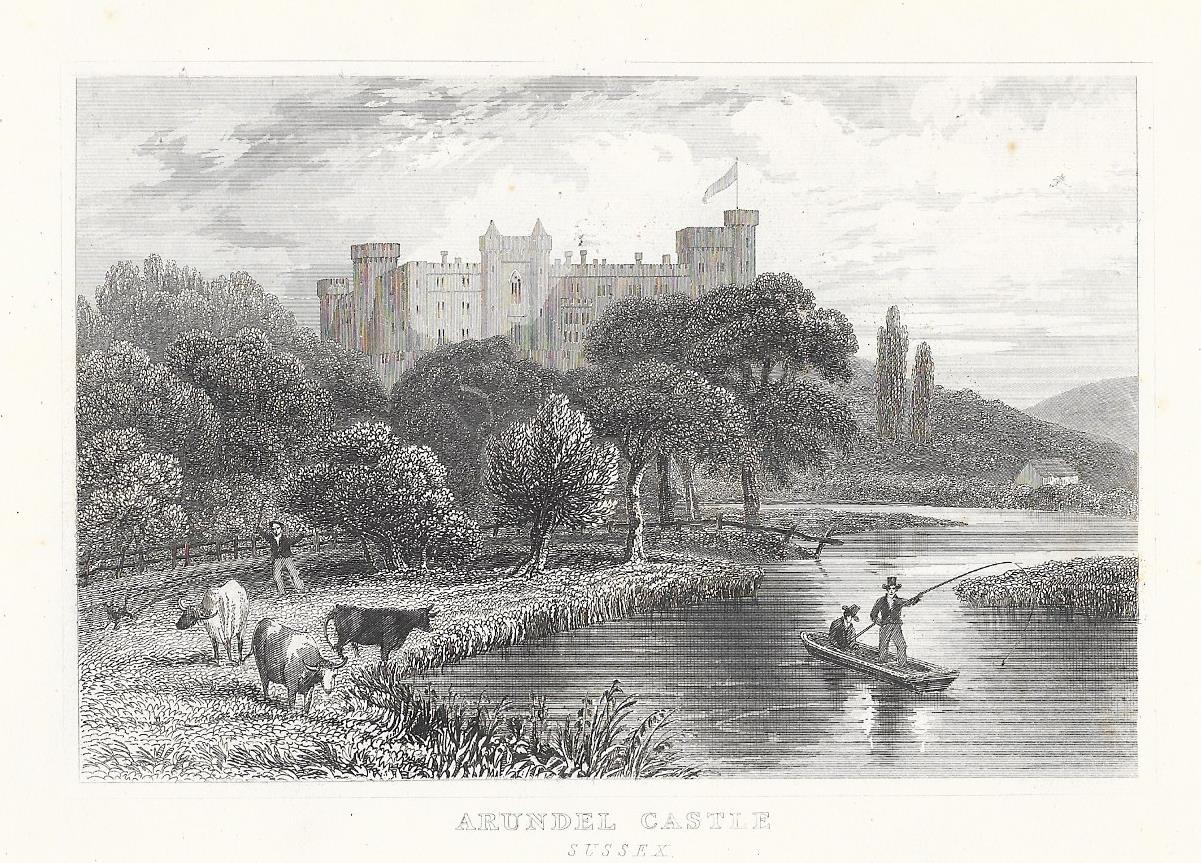 Arundel Castle Sussex original antique print published 1845