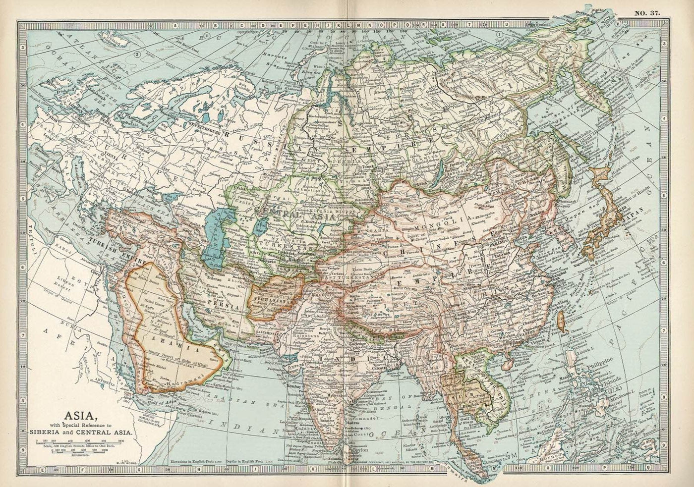 Asia antique map from Encyclopedia Britannica published 1903