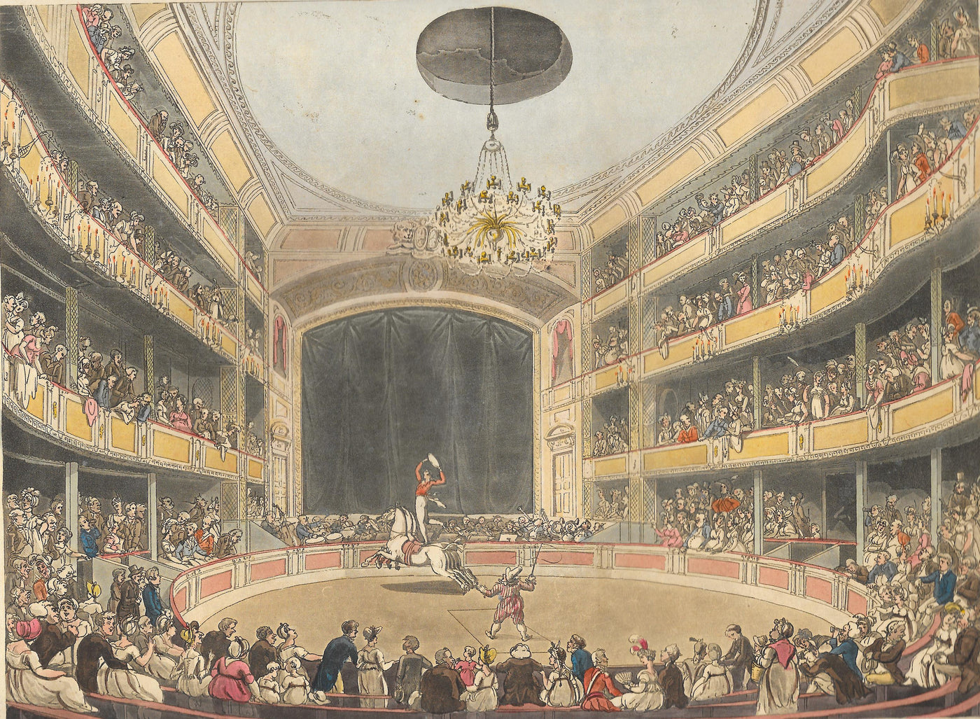 Astley's Amphitheatre London original antique print 1808