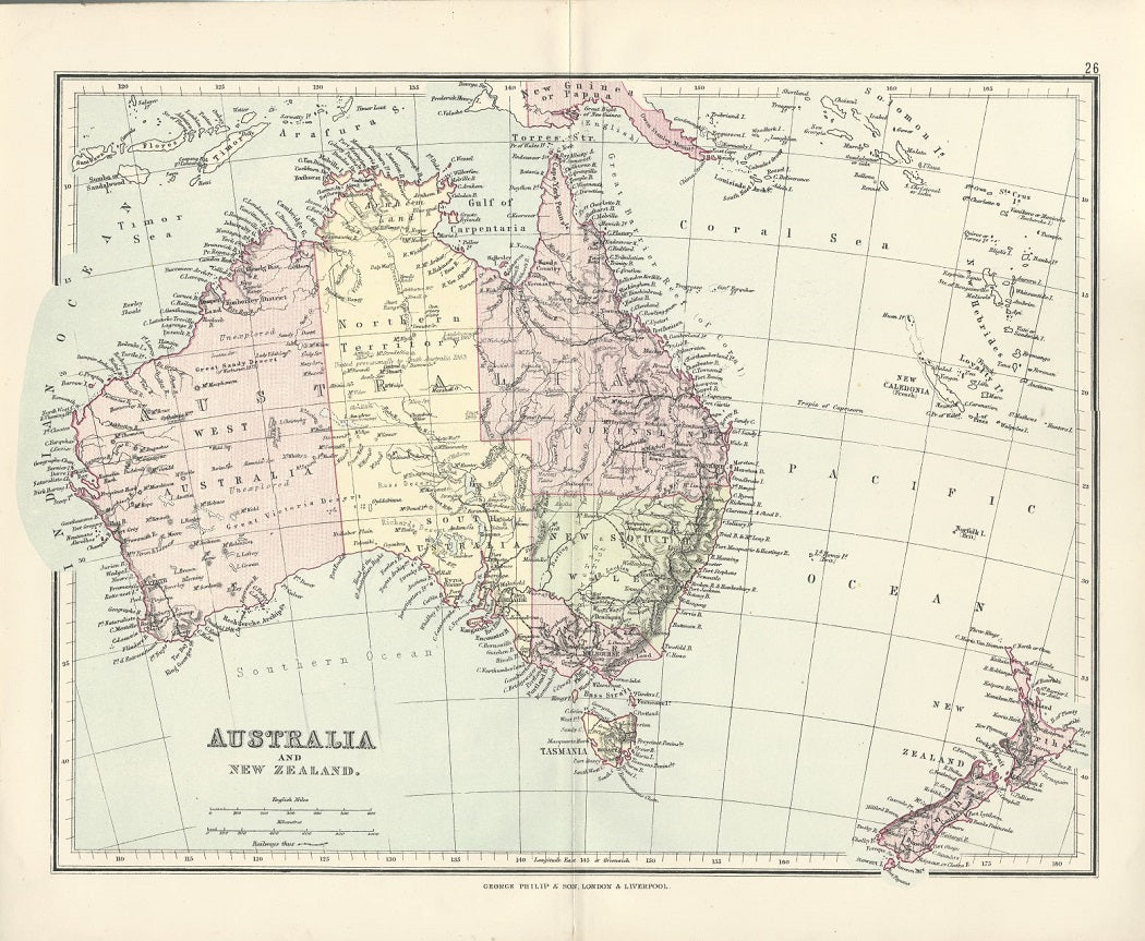 Australia and New Zealand antique map published c.1891