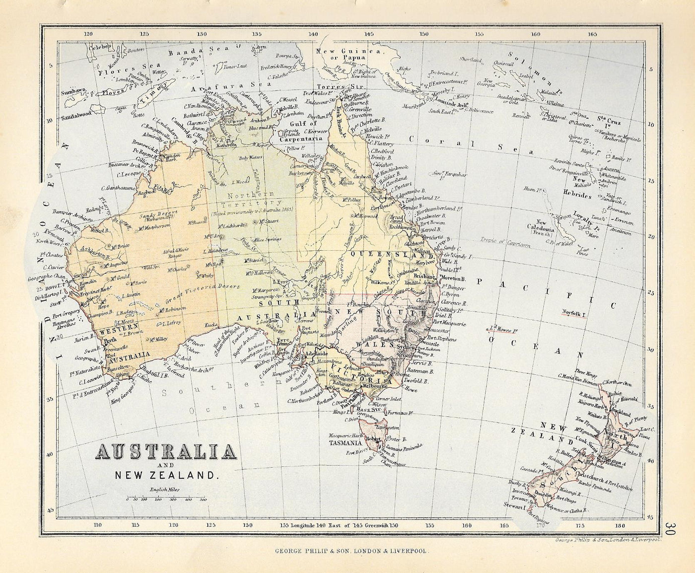 Australasia antique map c.1882