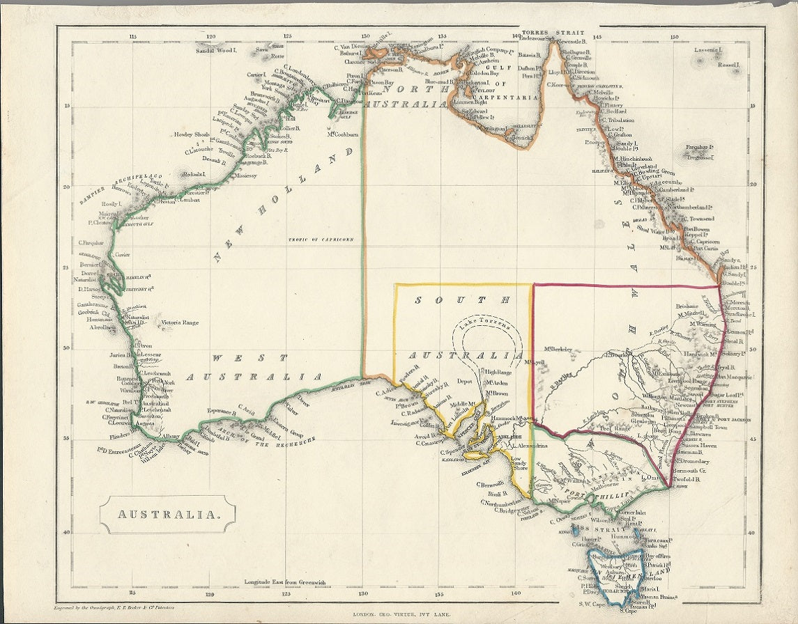 Australia antique map from Barclay's Dictionary published 1840