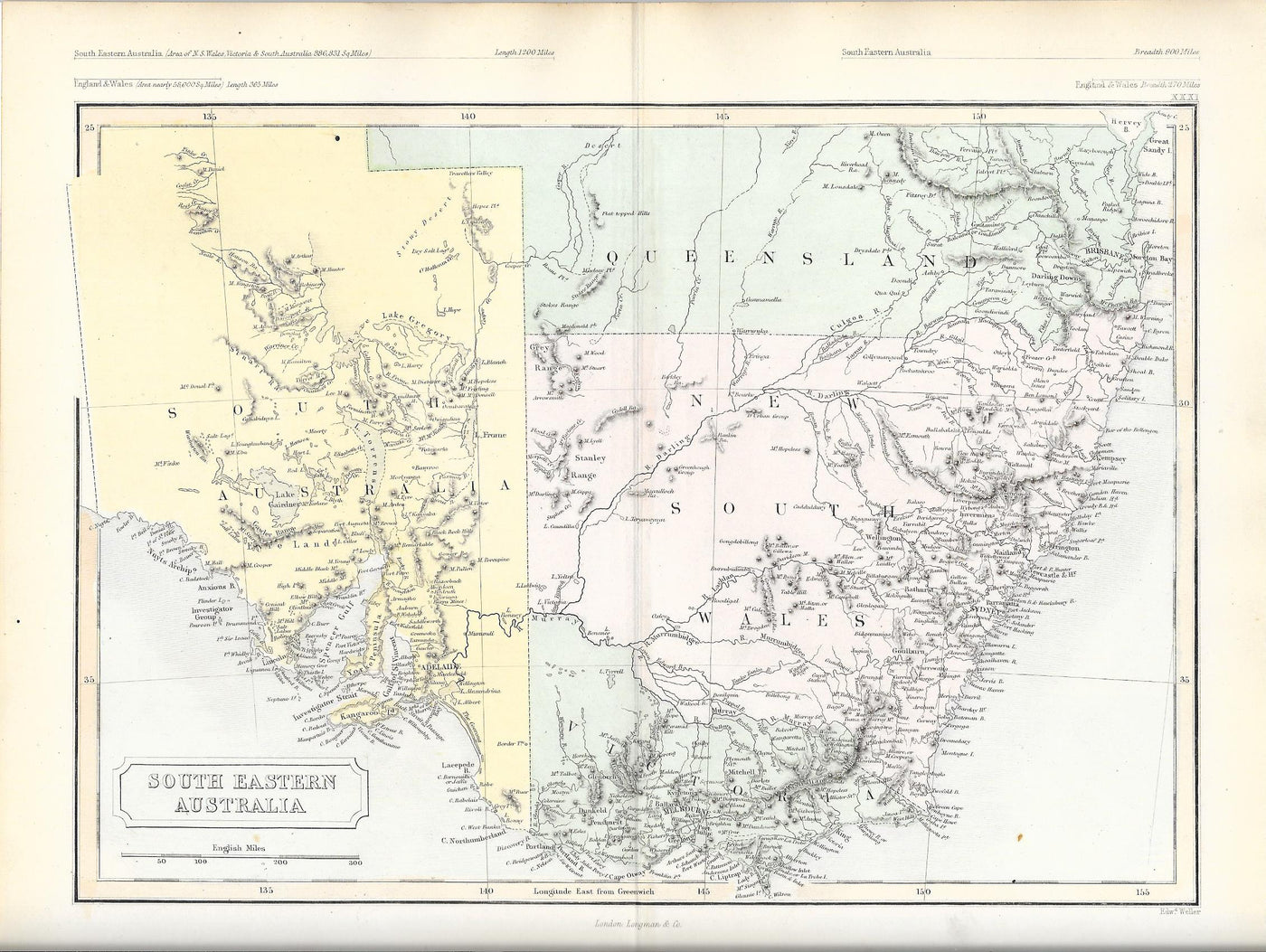 Australia New South Wales antique map c.1871