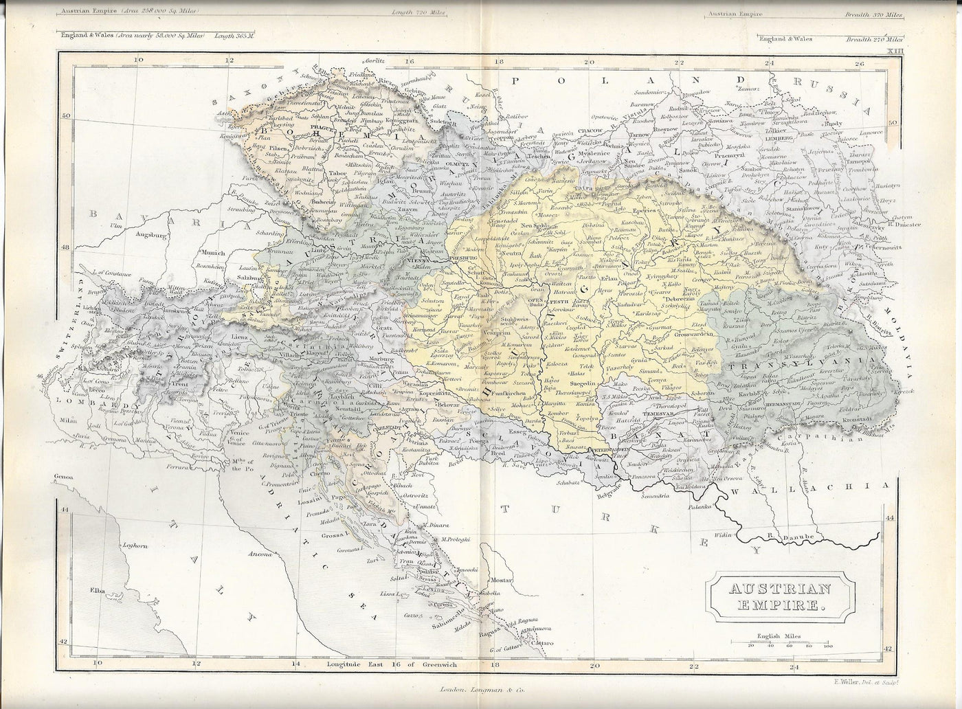 Austrian Empire antique map 1871