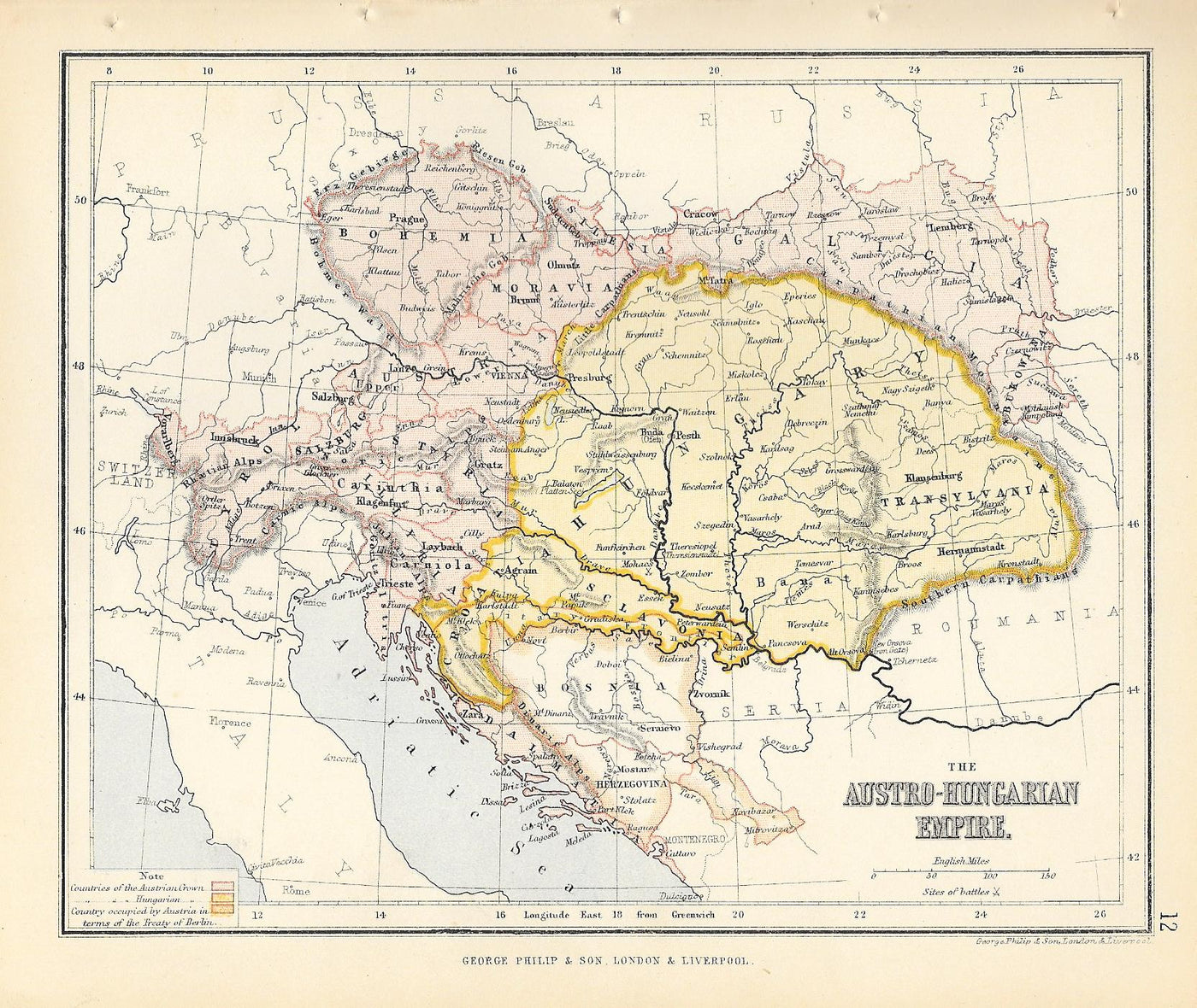 Austro-Hungarian Empire original antique map